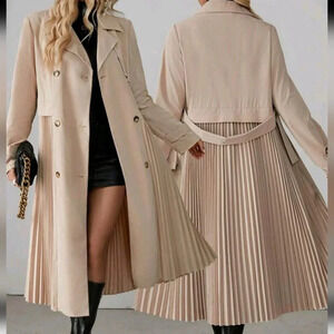 Women's Long Khaki Coat With Lapel, Double-Breasted